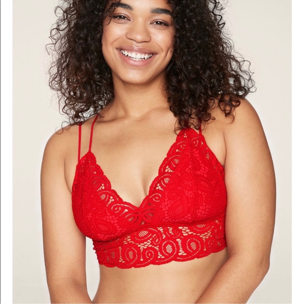 Pink Victoria’s Secret red crochet bralette